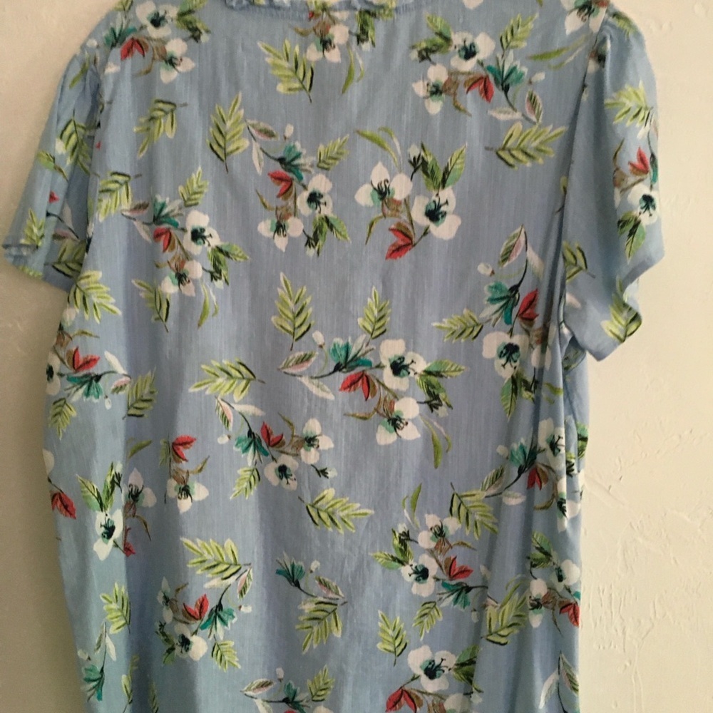 St. John's Bay Blue Floral V Neck Tunic Top Large - Picture 2 of 8